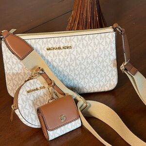 Michael Kors Cream and Brown Crossbody Bag Set